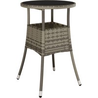 Gartentisch Esstisch - Balkontisch Ø60x75 cm Hartglas und Poly Rattan Grau BV791365 Bonnevie von BONNEVIE