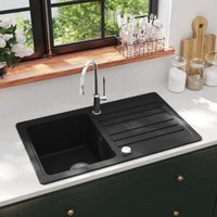 Bonnevie - Küchenspüle Granitspüle Waschbecken Einzelbecken - mit Abtropffläche Reversibel Schwarz BV591254 von BONNEVIE