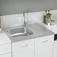 Bonnevie - Küchenspüle Waschbecken Einzelbecken - mit Abtropfset Silbern 800x600x155 mm Edelstahl BV128012 von BONNEVIE