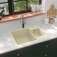 Bonnevie - Küchenspüle Waschbecken Einzelbecken - mit Überlauf Doppelbecken Beige Granit BV301810 von BONNEVIE