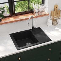 Bonnevie - Küchenspüle Waschbecken Einzelbecken - mit Überlauf Oval Schwarz Granit BV859445 von BONNEVIE