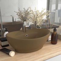 Bonnevie - Luxus-Waschbecken Aufsatzwaschbecken - Waschtisch Überlauf Oval Matt Creme 58,5x39cm Keramik BV619509 von BONNEVIE