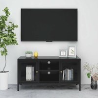 Bonnevie - Moderne TV-Möbel, TV-Lowboard TV-Schrank für das Wohnzimmer Schwarz 105x35x52 cm Stahl und Glas -FV17335 - Schwarz von BONNEVIE