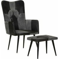 Bonnevie - Relax-Sessel,Wohnzimmerstuhl,Armlehnstuhl,Sessel mit Hocker Schwarz Echtleder und Canvas -DE28704 - Schwarz von BONNEVIE