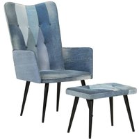 Sessel mit Hocker Blau Denim Patchwork Canvas vidaXL854613 von BONNEVIE