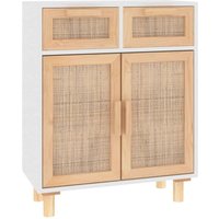 Sideboard,Kommode Weiß 60x30x75 cm Massivholz Kiefer und Natur-Rattan vidaXL von BONNEVIE