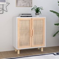 Sideboard Kommode Weiß für Wohnzimmer - Schrank Anrichte 60x30x70 cm Massivholz Kiefer und Natur-Rattan -FV41649 von BONNEVIE