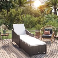 Bonnevie - Sonnenliege Gartenliege Liegestuhl - mit Cremeweißer Auflage Poly Rattan Schwarz BV183705 von BONNEVIE