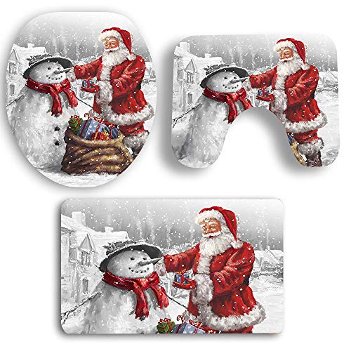 BONNIO 3 Stück Weihnachten Weihnachtsmann und Schneemann WC Sitzbezug und Teppich Dekorationen Badezimmer Set von BONNIO