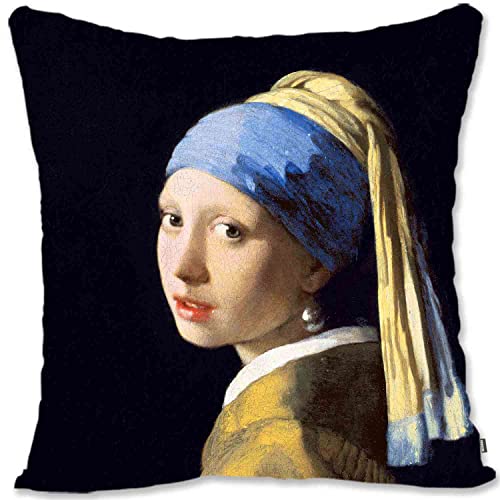 BONNIU Deko Kissenbezug mit Reißverschluss 50X50 cm Samt Kissenschutz Klassische Frauenportrait Kunst - Vermeer - Das Mädchen Mit Dem Perlenohrring JV009 von BONNIU