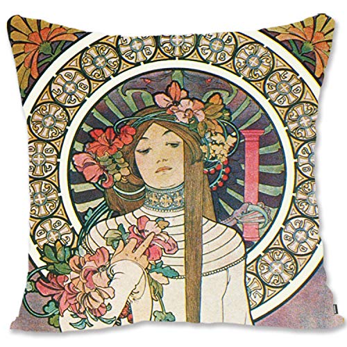 BONNIU Dekorativer Kissenbezug mit Reißverschluss 40X40 cm Samt Kissenschutzbezug Vintage Mädchen Porträt Kunst - Mucha - La Trappistine 1897 AL059 von BONNIU