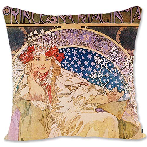 BONNIU Dekorativer Kissenbezug mit Reißverschluss 40X40 cm Samt Kissenschutzbezug Vintage Mädchen Porträt Kunst - Mucha - Princess Hyacinta 1911 AL078 von BONNIU