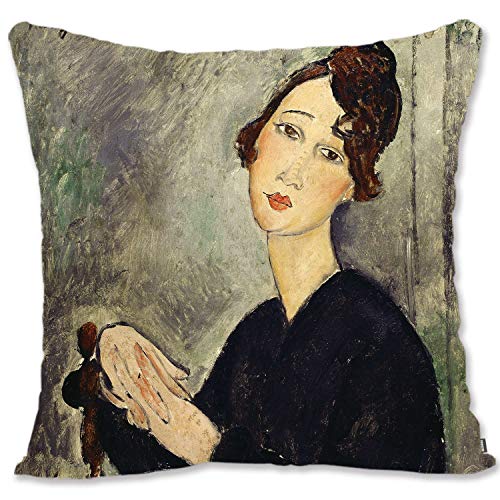 BONNIU Zierkissenhüllen mit Reißverschluss 45X45 cm Samt Kopfkissenschutzbezug Vintage Mädchen Porträt Kunst Dekoration - Modigliani - Frau In Schwarz 2 AM074 BONNIU Zierkissenhüllen mit Reißverschluss 45X45 cm Samt Kopfkissenschutzbezug Vintage Mädchen Porträt Kunst Dekoration - Modigliani - Frau In Schwarz 2 AM074 von BONNIU