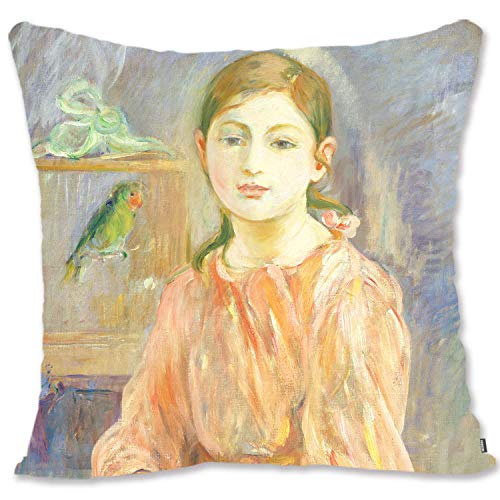 BONNIU Zierkissenhüllen mit Reißverschluss 45X45 cm Samt Kopfkissenschutzbezug Vintage Mädchen Porträt Kunst Dekoration - Morisot - Der Künstler S Tochter Mit Einem Sittich BM015 BONNIU Zierkissenhüllen mit Reißverschluss 45X45 cm Samt Kopfkissenschutzbezug Vintage Mädchen Porträt Kunst Dekoration - Morisot - Der Künstler S Tochter Mit Einem Sittich BM015 von BONNIU