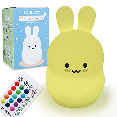 BONNYCO Nachtlicht Kinder mit Fernbedienung und Berührungssensor 16 Farben Kaninchen Nachtlicht Baby mit Timer | Nachttischlampe Kinder Silikon 100% BPA-Frei | Kinder Nachtlicht Geschenke Baby von BONNYCO