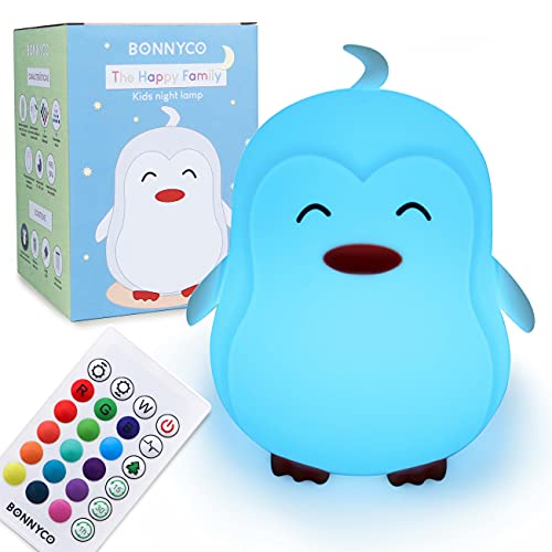 BONNYCO Nachtlicht Kinder Fernbedienung und Berührungssensor 16 Farben Pinguin Nachtlicht Baby mit Timer | Nachttischlampe Kinder Silikon 100% BPA-Frei | Nachtlampe Kinderzimmer Geschenke Baby von BONNYCO