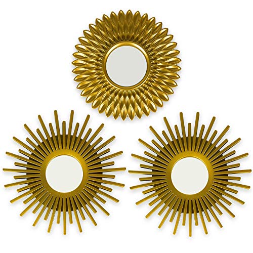 BONNYCO Spiegel Rund Gold 3 Stück Spiegel Klein Wanddeko Wohnzimmer Haus Schlafzimmer | Wandspiegel zum Aufhängen Deko | Dekorative Wandspiegel Vintage, Originelles Geschenk für Frauen Mama von BONNYCO