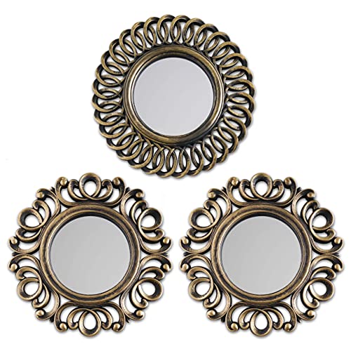 BONNYCO Spiegel Rund Gold 3 Stück Spiegel Klein Wanddeko Wohnzimmer Haus Schlafzimmer | Wandspiegel zum Aufhängen Deko | Dekorative Wandspiegel Vintage, Originelles Geschenk für Frauen Mama von BONNYCO