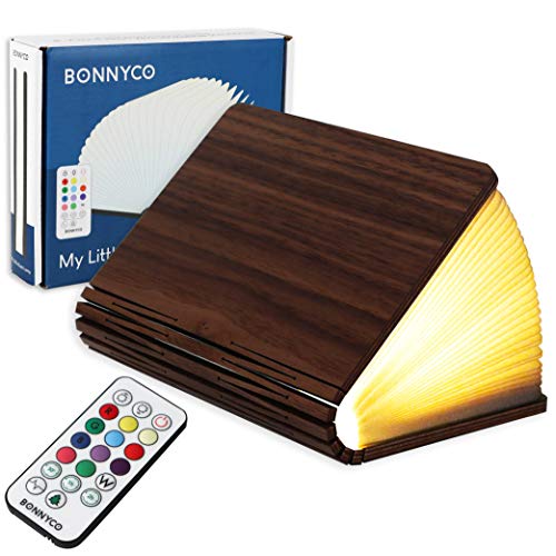 BONNYCO Buchlampe Holz mit Farbwechsel 16 Farben und Timer LED Buchlampe Geschenk für Frauen und Männer zum Geburtstag Weihnachten | Kleine Lampe Deko Wohnzimmer Schlafzimmer Zimmer | Buch Lampe von BONNYCO
