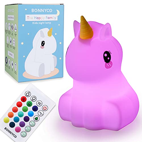 BONNYCO Nachtlicht Kinder mit Fernbedienung und Berührungssensor 16 Farben Einhorn Nachtlicht Baby mit Timer | Nachttischlampe Kinder Silikon 100% BPA-Frei | Kinder Nachtlicht Geschenke Baby von BONNYCO