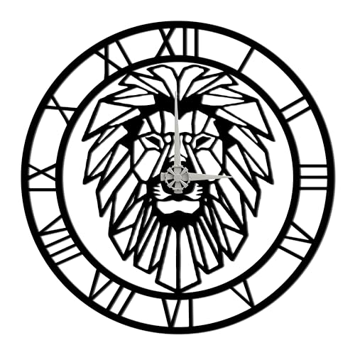 BONPERLA Geometrische Löwenkopf-Wanduhr aus Metall, leise, nicht tickend, dekorative Uhr für Wohnzimmer, Küche, Büro, Heimdekoration (50 x 50 cm) von BONPERLA