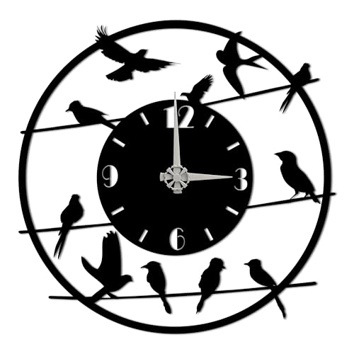 BONPERLA Wanduhr mit Vogel-Silhouette, modern, schwarz, geräuschlos, Quarzuhr mit fliegenden Vögeln, dekorative Hänge-Uhr für Wohnzimmer, Schlafzimmer, Büro (74,9 x 74,9 cm) von BONPERLA