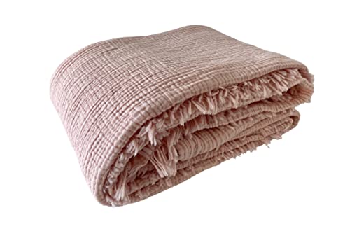 Musselindecke 100% Baumwolle, 4-lagige Tagesdecke, weiche türkische Baumwoll-Musselin-Bettdecke, wendbare Decke, hellrosa (Größe: Standard-Kissenbezüge 20x30 (50x70cm)) von BONPERLA