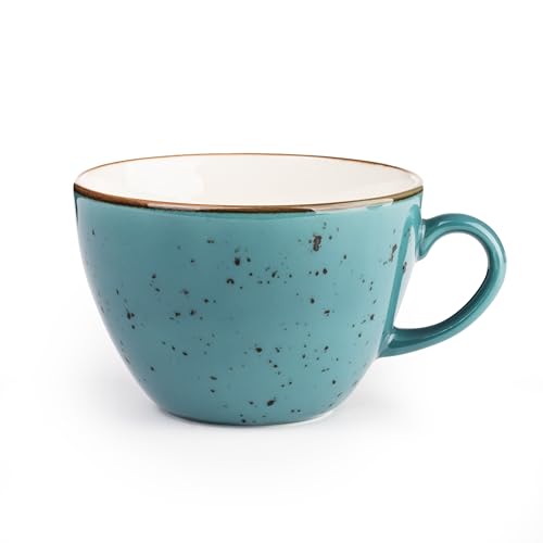 BONSOO Kaffeetasse aus Feinem Hochwertigem Edlem Porzellan | 350ml Vintage- Stil mit Elegantem Gesprenkeltem Finish und Naturbraunem Rand | Stoß-, Kratz-, Spülmaschinen- und Mikrowellenfest | Türkis von Bonsoo