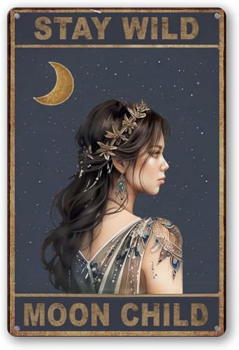 BONSPACE Tattoo Girl Stay Wild Moon Child Vintage Blechschild Metall Deko Platte 20,3 x 15,2 cm von BONSPACE