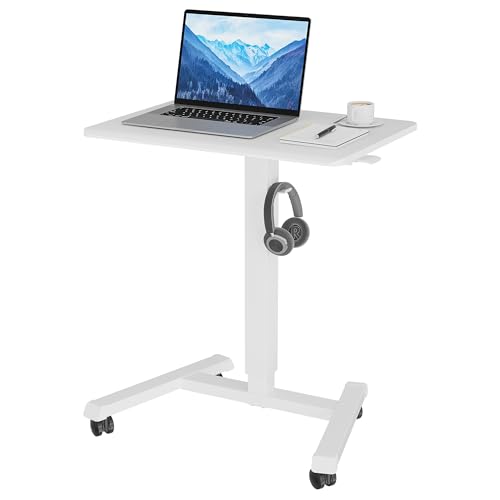 BONTEC 65×45cm Stehpult Höhenverstellbarer Stehtisch mit 4 Rollen, Steh-Sitz Schreibtisch mit Rädern, Überbett-Tisch für Wohnzimmer, laptoptisch höhenverstellbar, Max 15KG, Weiß von BONTEC