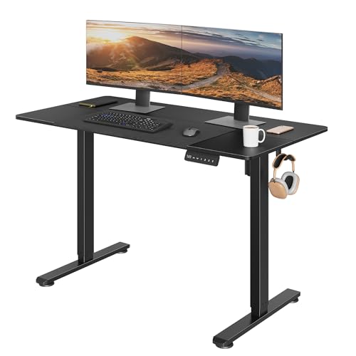BONTEC Elektrischer Höhenverstellbarer Schreibtisch, 120x60 cm, Computertisch mit LED-Display, 3 Speicherhöhen, Kopfhörerhaken, Verstellbarer Bürotisch, Sitz-Steh, Schwarz, elektrisch verstellbar von BONTEC