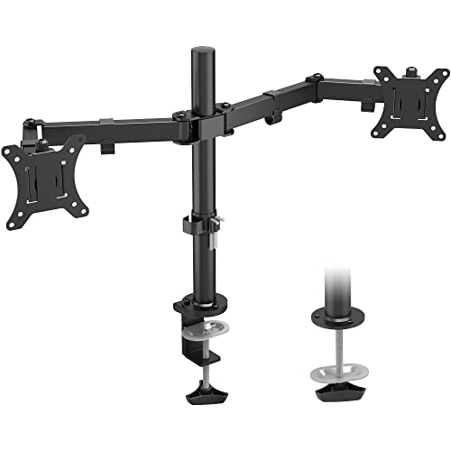 BONTEC Monitorarm für PC-Bildschirme von 13 – 32 Zoll, Doppel-Monitorarm höhenverstellbar mit 2 Installationsmethoden, drehbar/neigbar/drehbar, VESA 75/100 mm, Schwarz, max. Belastung 10 kg von BONTEC