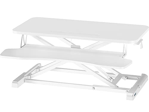 BONTEC Steh-Sitz Schreibtisch Steharbeitsplatz Stehpult Standtisch Ergonomische Höhenverstellbar für PC-Computerbildschirm, Laptop | 80x40cm Plattform mit Tastaturablage, 15 kg Kapazität, Weiß von BONTEC