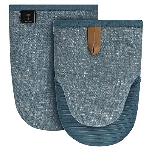 BONTHEE Ofenhandschuhe Mini Topfhandschuhe Baumwolle kochhandschuhe mit Anti-Rutsch Silikon Gestreift backhandschuhe für Kochen Backen - 2er Set - Blau BONTHEE Ofenhandschuhe Mini Topfhandschuhe Baumwolle kochhandschuhe mit Anti-Rutsch Silikon Gestreift backhandschuhe für Kochen Backen - 2er Set - Blau von BONTHEE