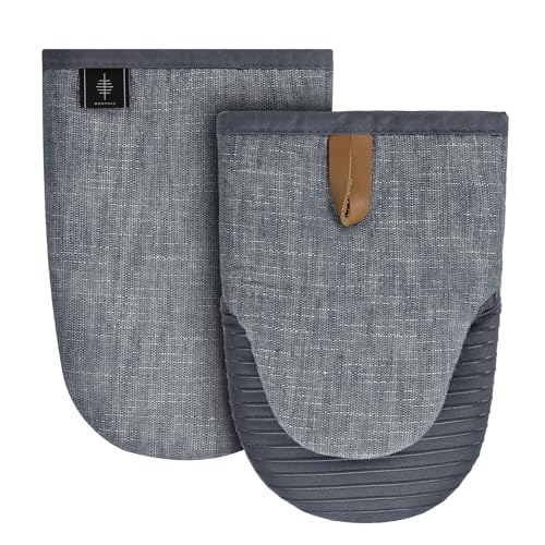 BONTHEE Ofenhandschuhe Klein Topfhandschuhe Mini Baumwolle kochhandschuhe mit Anti-Rutsch Silikon Gestreift backhandschuhe für Kochen Backen - 2er Set - Anthrazitgrau BONTHEE Ofenhandschuhe Klein Topfhandschuhe Mini Baumwolle kochhandschuhe mit Anti-Rutsch Silikon Gestreift backhandschuhe für Kochen Backen - 2er Set - Anthrazitgrau von BONTHEE