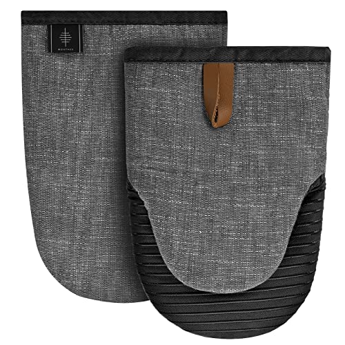 BONTHEE Ofenhandschuhe Klein Topfhandschuhe Mini Baumwolle kochhandschuhe mit Anti-Rutsch Silikon Gestreift backhandschuhe für Kochen Backen - 2er Set - Grau BONTHEE Ofenhandschuhe Klein Topfhandschuhe Mini Baumwolle kochhandschuhe mit Anti-Rutsch Silikon Gestreift backhandschuhe für Kochen Backen - 2er Set - Grau von BONTHEE