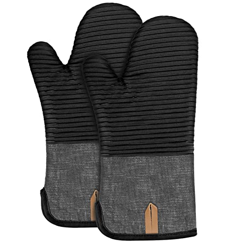 BONTHEE Ofenhandschuhe Topfhandschuhe Extra Lang Baumwolle kochhandschuhe mit Anti-Rutsch Silikon Gestreift backhandschuhe für Kochen Backen Grillen - 2er Set - Schwarz BONTHEE Ofenhandschuhe Topfhandschuhe Extra Lang Baumwolle kochhandschuhe mit Anti-Rutsch Silikon Gestreift backhandschuhe für Kochen Backen Grillen - 2er Set - Schwarz von BONTHEE