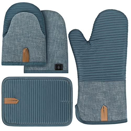 BONTHEE Ofenhandschuhe Topflappen Set Mini-Ofenhandschuhe Topfhandschuhe mit Anti-Rutsch Silikon Gestreift kochhandschuhe für Kochen Backen - 4er Set - Blau BONTHEE Ofenhandschuhe Topflappen Set Mini-Ofenhandschuhe Topfhandschuhe mit Anti-Rutsch Silikon Gestreift kochhandschuhe für Kochen Backen - 4er Set - Blau von BONTHEE