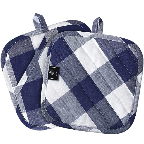 BONTHEE Topflappen Baumwolle Topfuntersetzer 2er Set Anti-rutsch Topflappen zum Kochen Backen Küchenzubehör - Blau kariert 21 x 21 cm BONTHEE Topflappen Baumwolle Topfuntersetzer 2er Set Anti-rutsch Topflappen zum Kochen Backen Küchenzubehör - Blau kariert 21 x 21 cm von BONTHEE