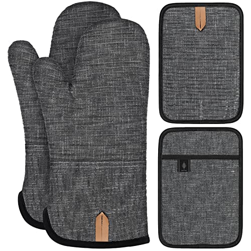 BONTHEE Topflappen Set Ofenhandschuhe Extra Lang Topfhandschuhe mit Anti-Rutsch Silikon Gestreift kochhandschuhe für Kochen Backen - 4er Set - Grau BONTHEE Topflappen Set Ofenhandschuhe Extra Lang Topfhandschuhe mit Anti-Rutsch Silikon Gestreift kochhandschuhe für Kochen Backen - 4er Set - Grau von BONTHEE