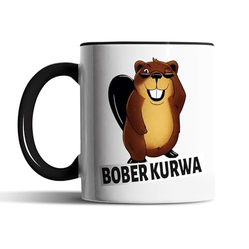 Tasse Bober Kurwa – Lustige Sprüche-Tasse mit polnischem Humor (Schwarz) von BOO Shirt