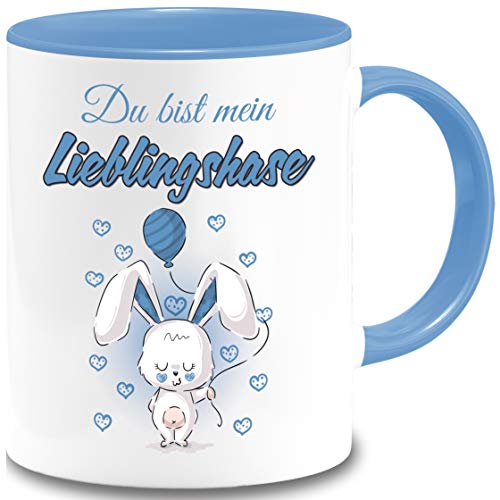 Tasse Ostern Du bist mein Lieblingshase Geschenk Osterhase Liebesbotschaft Spruch Becher Büro Geschenkidee (Hellblau) von BOO Shirt