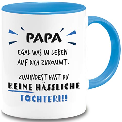 Tasse Papa egal was im Leben auf dich zukommt. Zumindest hast du keine hässliche Tochter!!! Spruch Lustig Geschenk Vatertag Tasse Papa Geschenkideen (Hellblau) von BOO Shirt