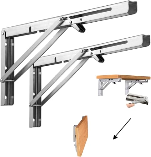 Klappbare Konsole 350 mm Hochwertiger Edelstahl 2er-Set Klappbare Halterung, platzsparend, maximale Tragkraft 70 kg, geeignet für Wandmontage, Regale, Tische und DIY-Projekte von BOODPET