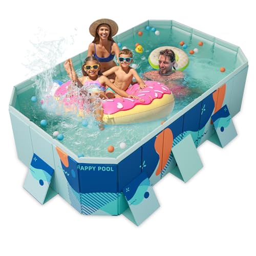 Faltbarer Swimmingpool (260 x 165 x 55 cm) Tragbarer, Nicht aufblasbarer Pool, geeignet für Kinder und Erwachsene, ideal für große Gärten und Außenpoolbereiche, Kinderplanschbecken von BOODPET