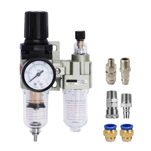 BOOGHIGC Luftkompressor-Druckminderventil, pneumatischer Wasser-Öl-Abscheider, manuelle Entwässerung, AC2010-02, pneumatischer Luftfilter mit Anschluss(Ac2010-02 with 12mm,Fiber Filter) von BOOGHIGC