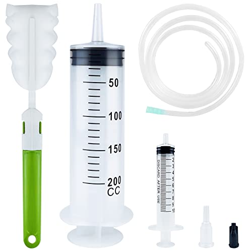 Bohoray Große Spritze 200ml + 10ml, Wiederverwendbare Flüssige Spritze mit Katheter, Plastikspritze Dosierspritze Mit Reinigungsbürste für Wissenschaftliche Labore, Gartenbewässerung, Industrie von Bohoray