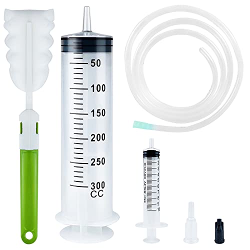 Bohoray Große Spritze 300ml + 10ml, Wiederverwendbare Flüssige Spritze mit Katheter, Plastikspritze Dosierspritze Mit Reinigungsbürste für Wissenschaftliche Labore, Gartenbewässerung, Industrie von Bohoray