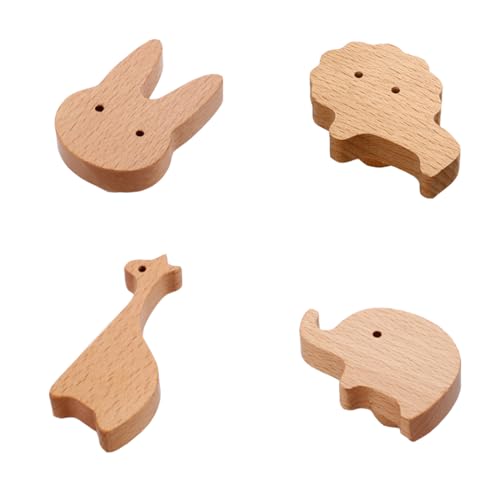 BOOLSFMAM Tier Holz Schrankknöpfe,4 Stück Griffe Schrank Möbelknöpfe Kinder, Naturnahe Dekoration Möbelknauf und Schranktürknöpfe von BOOLSFMAM