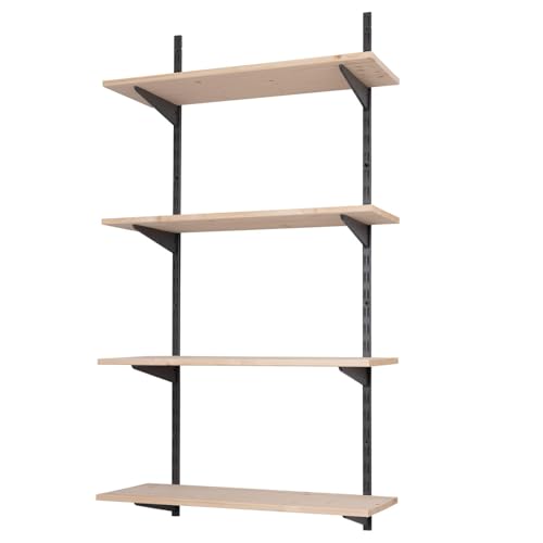 BOOMET · Wandregal Bausatz mit Regalbrettern · Höhe: 150 cm · Regalebenen: 3 · Regalmaße: 80 x 30 cm · Farbe: Anthrazit · zweireihig · 60 Varianten · Stahl Regalträger · einfache Montage von BOOMET